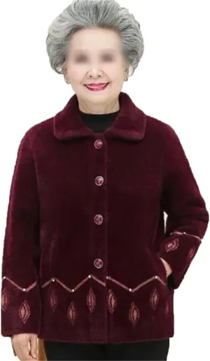 JNKIHAPOT Middle Aged Elderly Women's Cardigan Sweater Autumn Winter Thicken Knitted Jacket Grandma Outwear