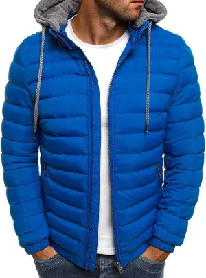 Karwuiio Men Winter Down Jackets & Coats Long Sleeves Solid Color Zip-Up Puffer Hooded Coats with Pockets