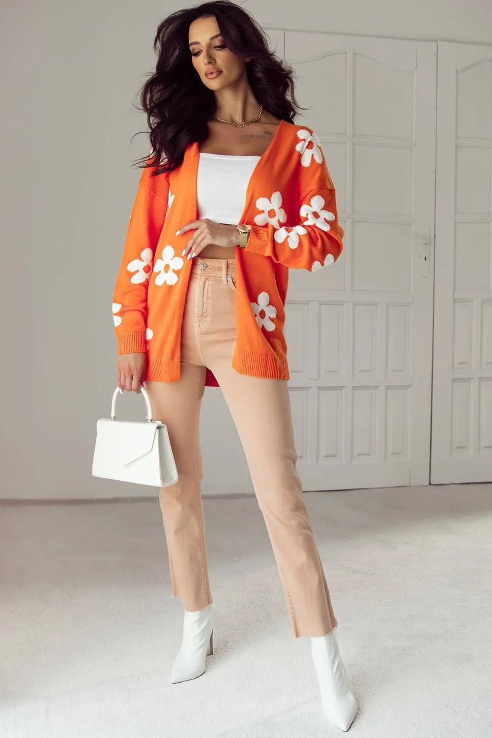 KevaMolly Womens Cardigan Sweater Floral Print Knitted Open Front Loose Cardigan Floral Casual Knit Coat