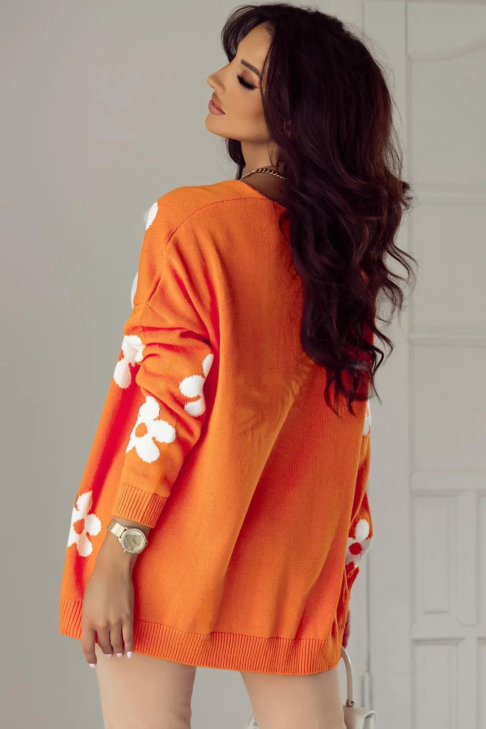 KevaMolly Womens Cardigan Sweater Floral Print Knitted Open Front Loose Cardigan Floral Casual Knit Coat