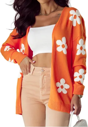 KevaMolly Womens Cardigan Sweater Floral Print Knitted Open Front Loose Cardigan Floral Casual Knit Coat