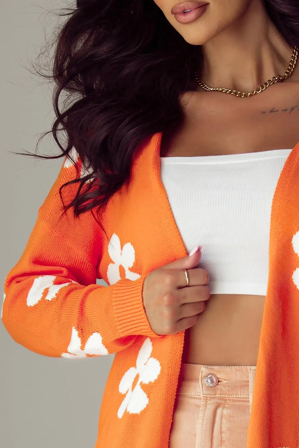 KevaMolly Womens Cardigan Sweater Floral Print Knitted Open Front Loose Cardigan Floral Casual Knit Coat