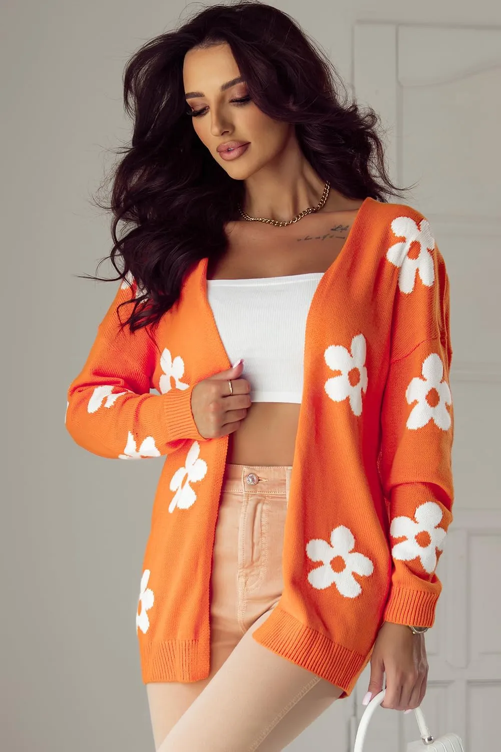 KevaMolly Womens Cardigan Sweater Floral Print Knitted Open Front Loose Cardigan Floral Casual Knit Coat
