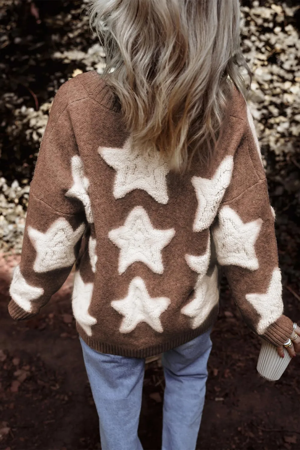 KevaMolly Womens Cardigan Sweater Sherpa Star Pattern Textured Sweater Cardigan with Pockets Casual Knit Coat