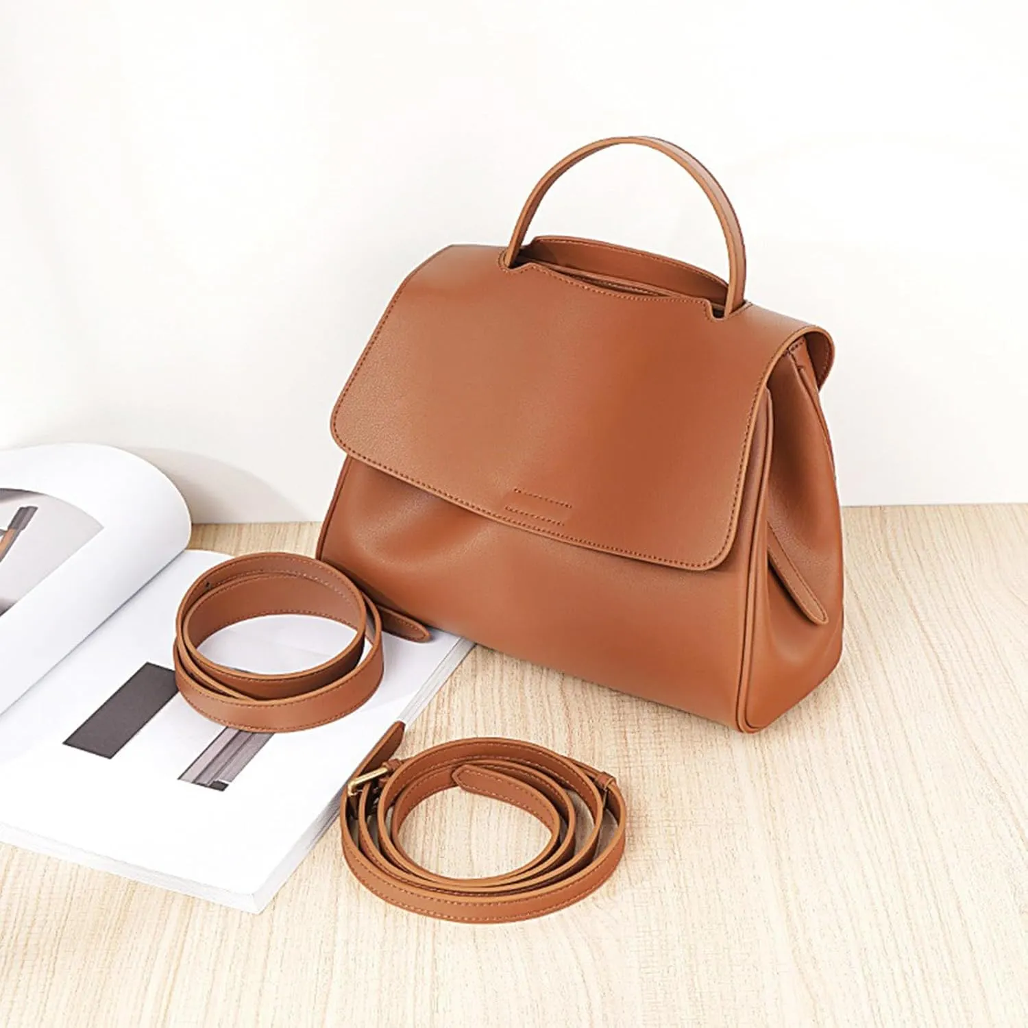 Leather Top Handle Crossbody Bag Cowhide Small Satchel Tote Bag Shoulder Handbag Travel Purse