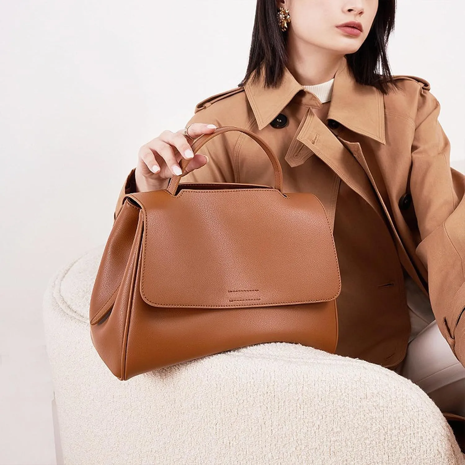 Leather Top Handle Crossbody Bag Cowhide Small Satchel Tote Bag Shoulder Handbag Travel Purse