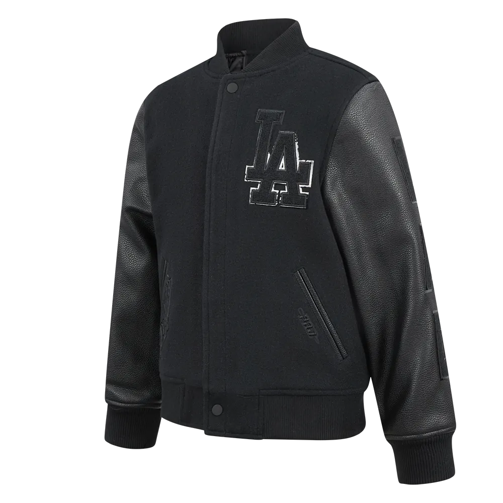 LOS ANGELES DODGERS TRIPLE BLACK BIG BOYS WOOL VARSITY JACKET (JET BLACK)