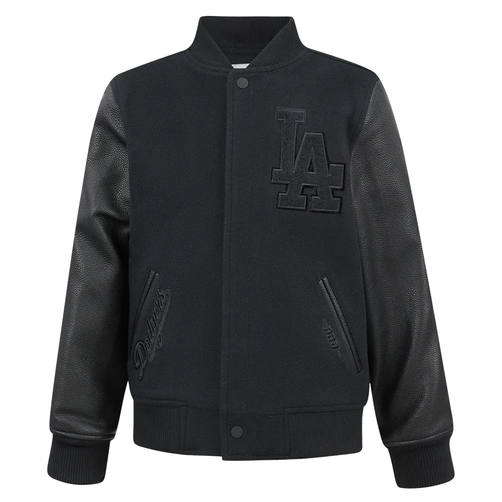 LOS ANGELES DODGERS TRIPLE BLACK BIG BOYS WOOL VARSITY JACKET (JET BLACK)