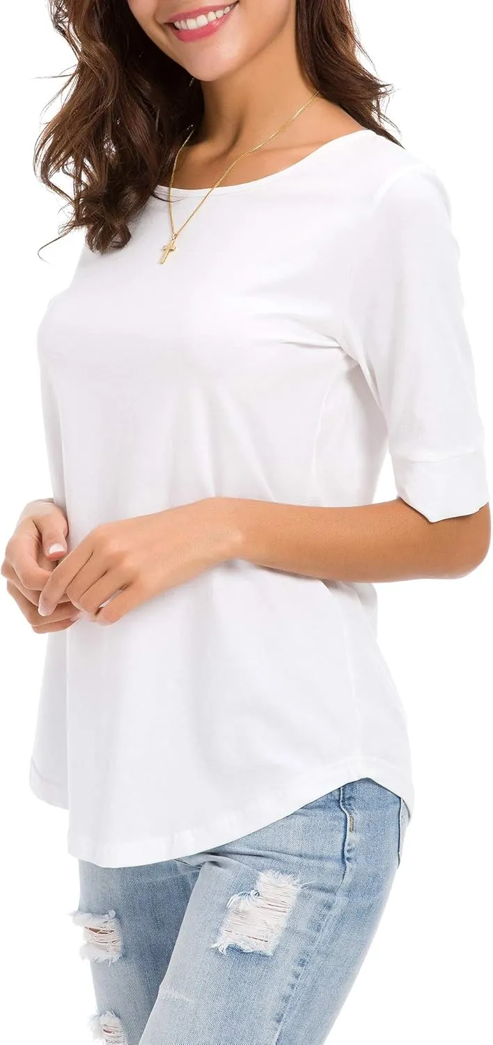 LUSMAY Womens Cotton Tops Summer Casual Fitted T Shirt Half Sleeve Tunic Comfy Tee