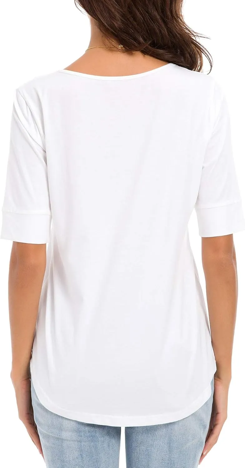 LUSMAY Womens Cotton Tops Summer Casual Fitted T Shirt Half Sleeve Tunic Comfy Tee