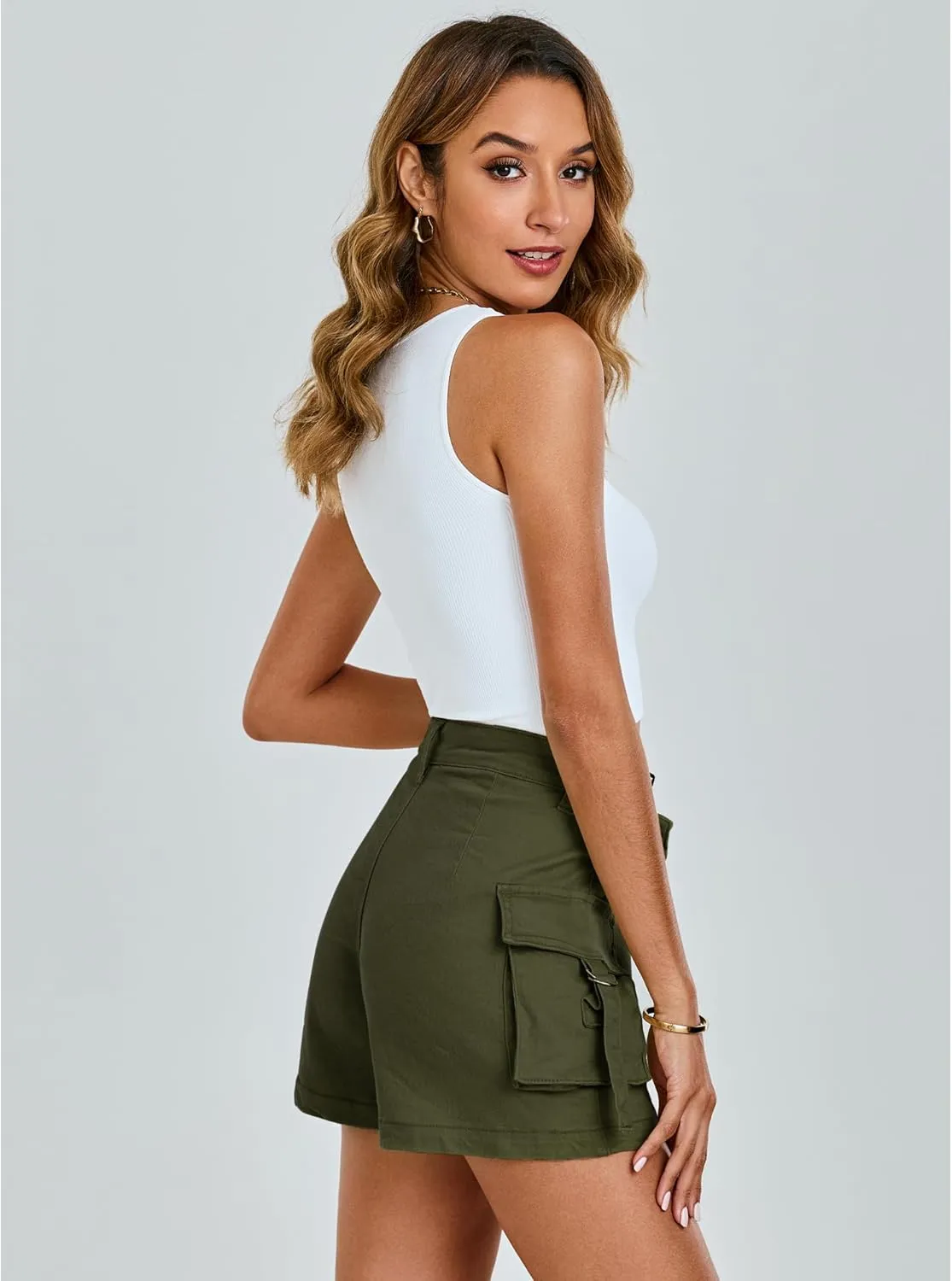 luvamia Cargo Shorts for Women Trendy High Wasited Casual Summer Stretchy Utility Cut Off Shorts with Pockets