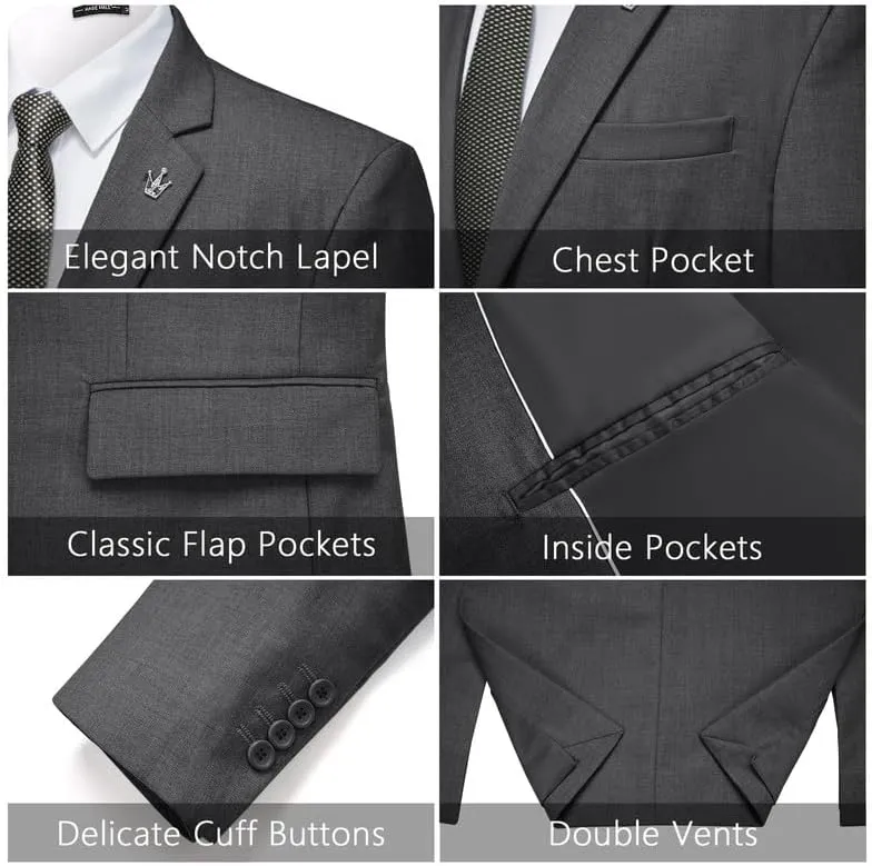 MAGE MALE Mens 2 Piece Suit Slim Fit Solid Wedding Prom Tuxedo Suit with One Button Notch Lapel Blazer and Pants