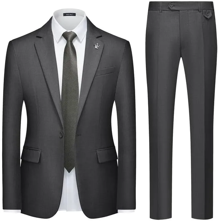 MAGE MALE Mens 2 Piece Suit Slim Fit Solid Wedding Prom Tuxedo Suit with One Button Notch Lapel Blazer and Pants