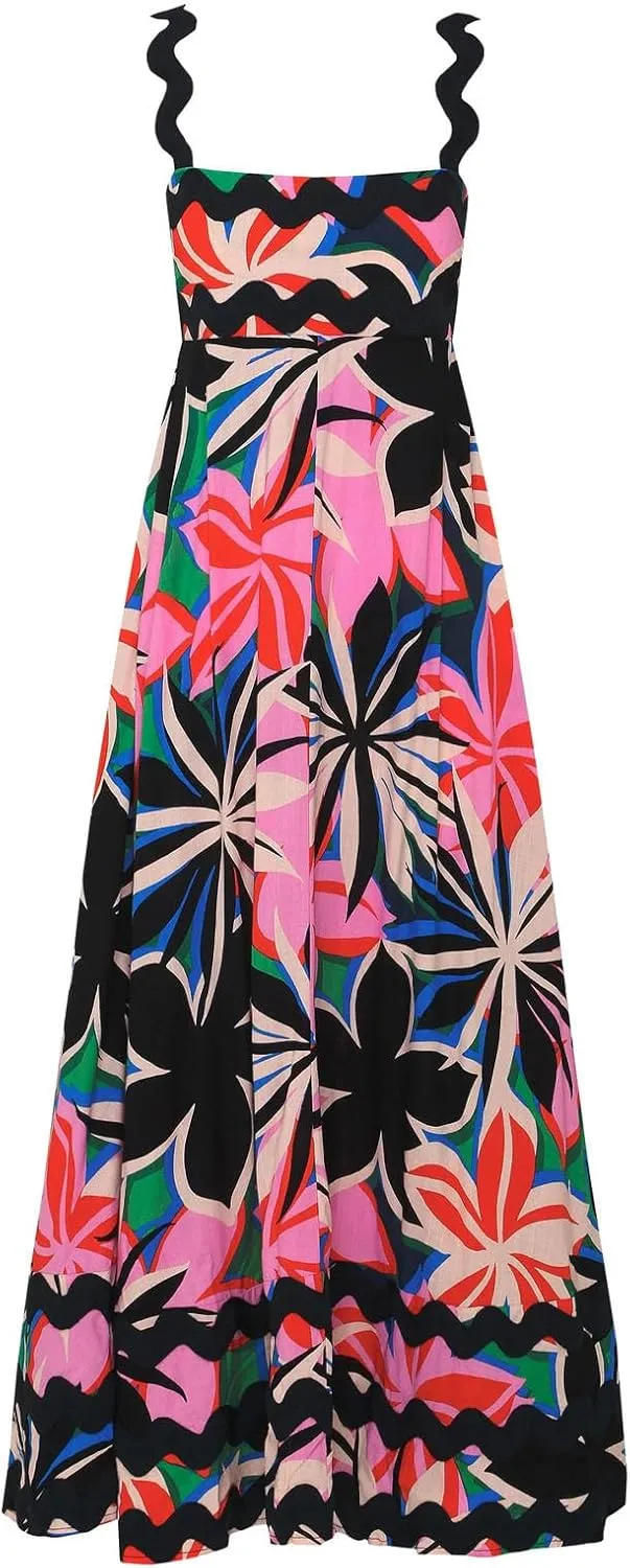 Maxi Dress for Women 2024 Summer Sleeveless Square Neck Spaghetti Strap Vacation Beach Dresses A Line Flowy Swing Sundresses