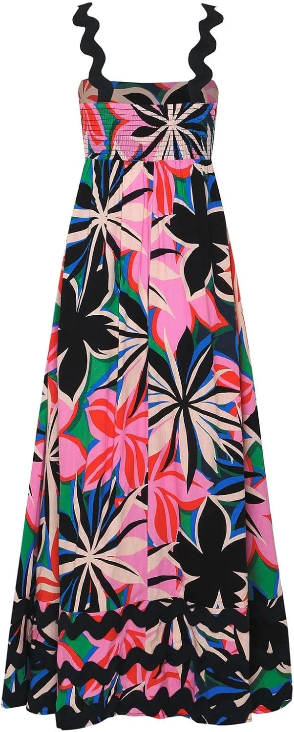 Maxi Dress for Women 2024 Summer Sleeveless Square Neck Spaghetti Strap Vacation Beach Dresses A Line Flowy Swing Sundresses