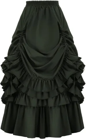 Maxi Skirts for Women Vintage Renaissance Victorian Layered Long Skirt Gothic Steampunk High Waisted Pirate Skirt