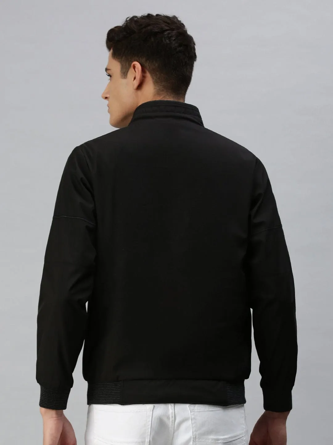 Men Black Reversible Bomber with Embroidered Jacket
