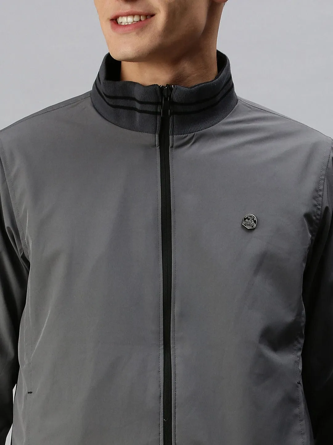 Men Black Reversible Bomber with Embroidered Jacket