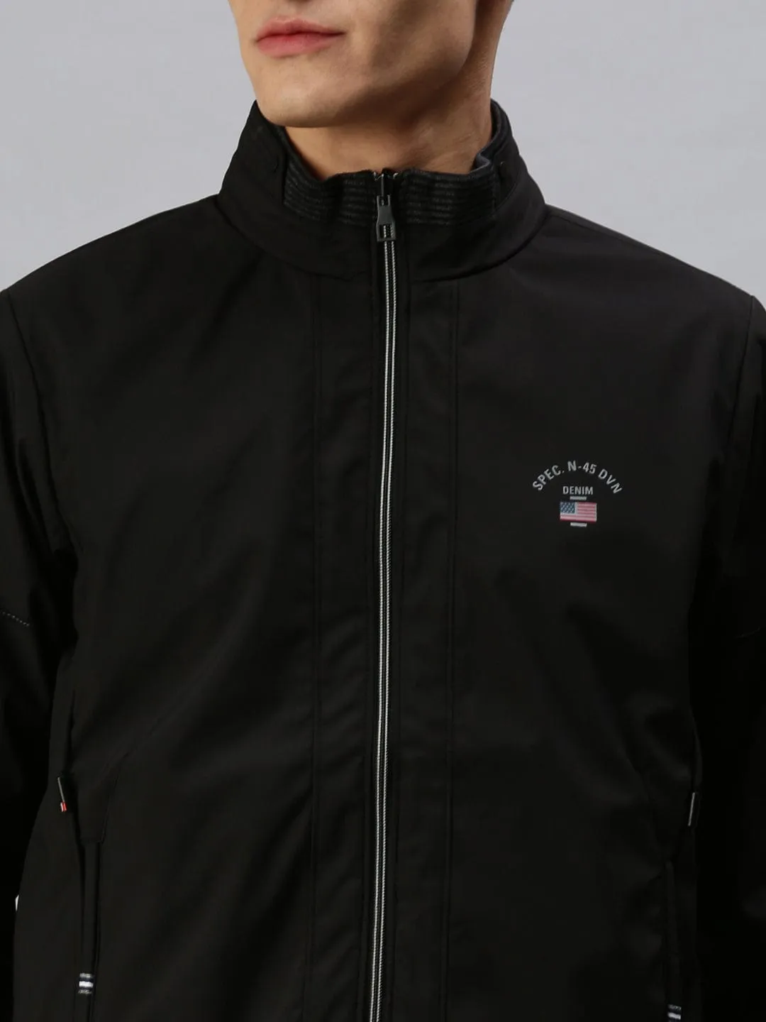 Men Black Reversible Bomber with Embroidered Jacket