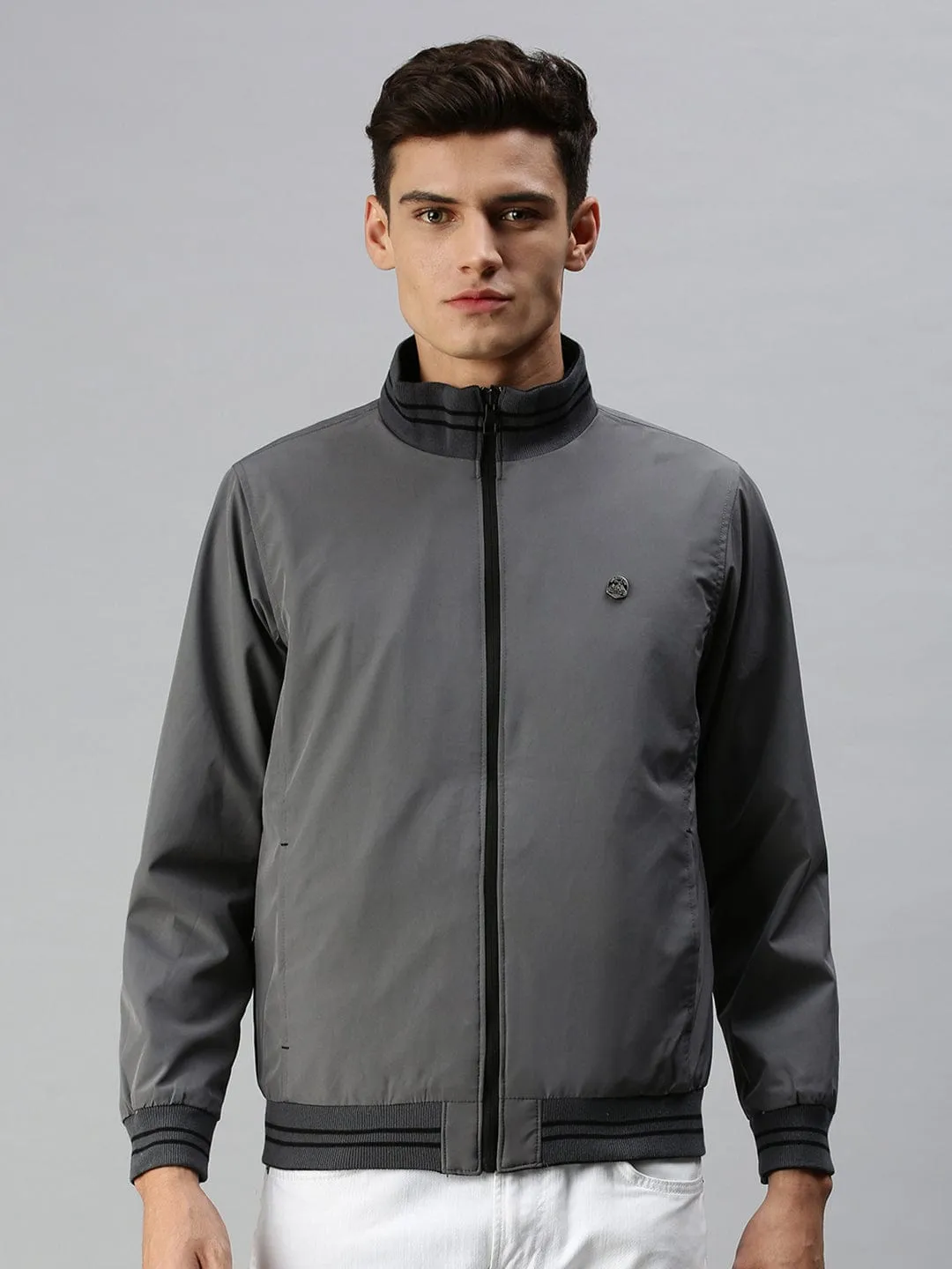 Men Black Reversible Bomber with Embroidered Jacket