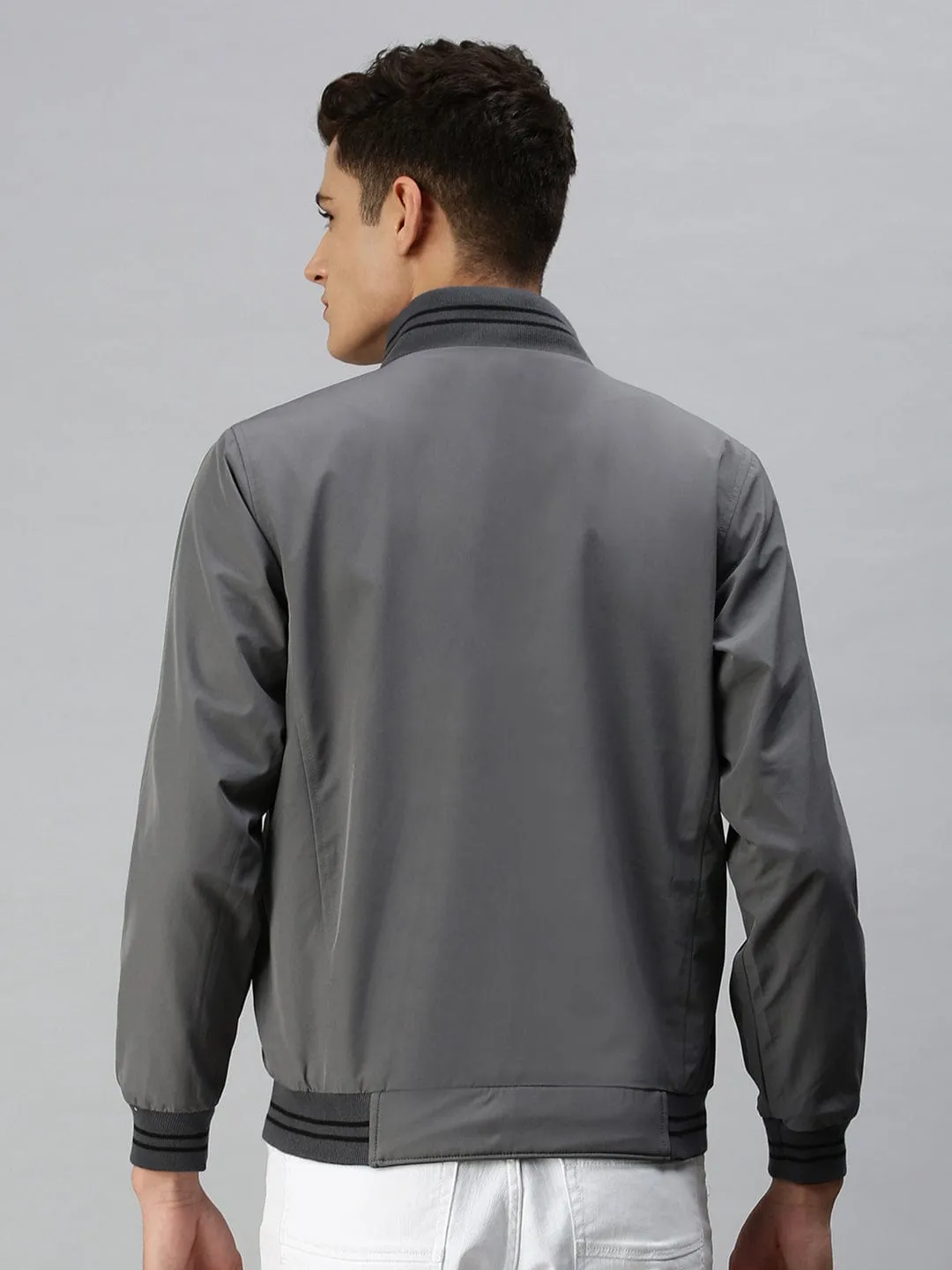 Men Black Reversible Bomber with Embroidered Jacket