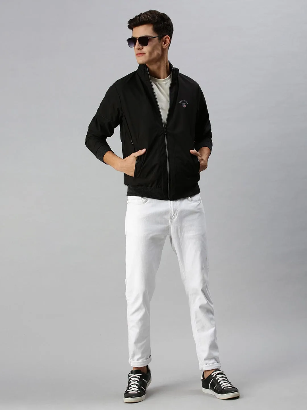 Men Black Reversible Bomber with Embroidered Jacket