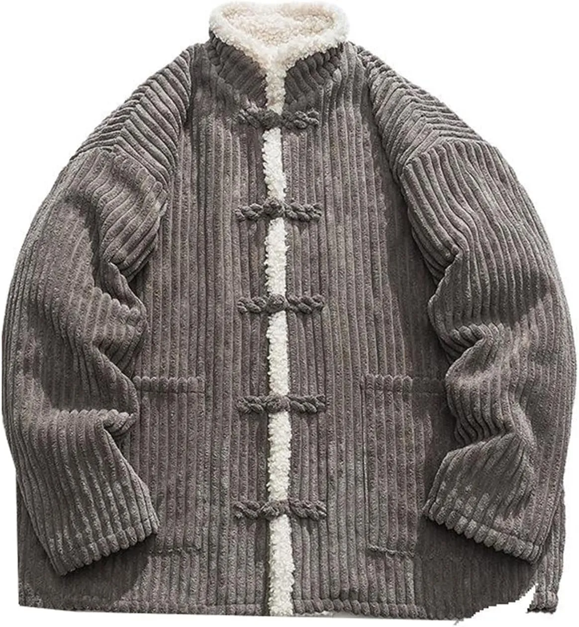 Men's Autumn Winter Button-Up Plush-Lined Cotton Padded Coat - Chinese Style Plush Collar