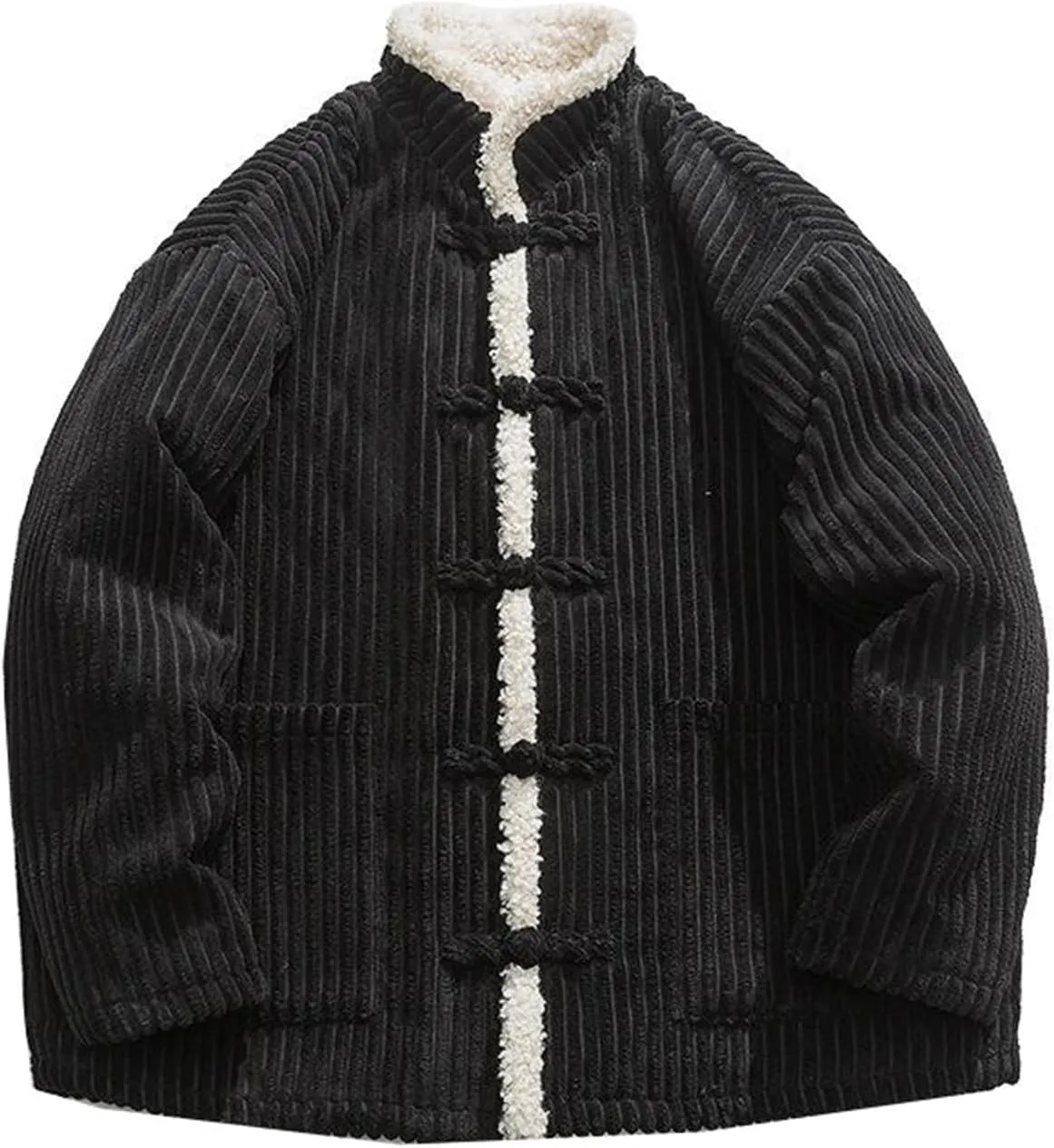 Men's Autumn Winter Button-Up Plush-Lined Cotton Padded Coat - Chinese Style Plush Collar