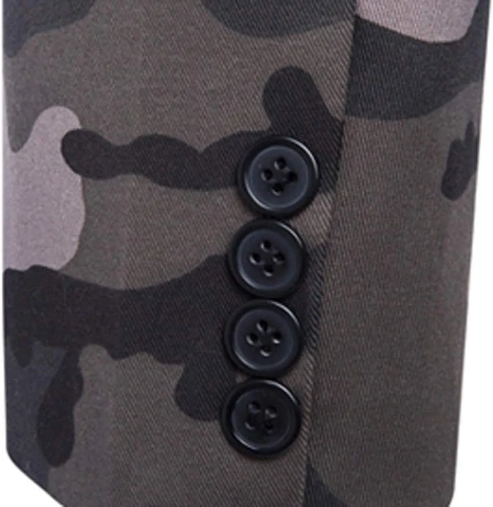 Mens Blazer Casual Camouflage Long Sleeve Sports Coats Slim Fit One Button Suit Jackets Fashion Tuxedo for Men