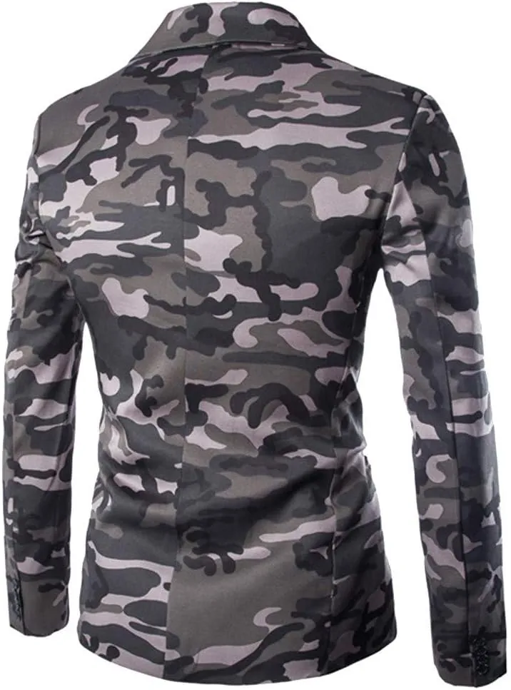 Mens Blazer Casual Camouflage Long Sleeve Sports Coats Slim Fit One Button Suit Jackets Fashion Tuxedo for Men