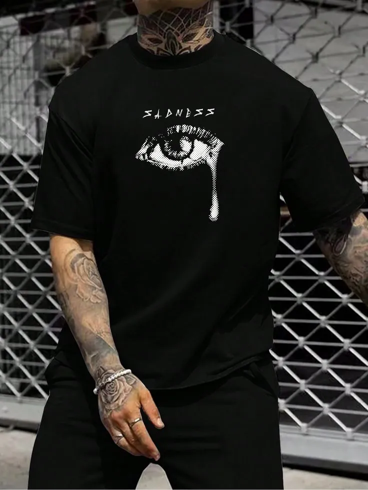 Men'S Eye & Letter Printed Casual Loose T-Shirt