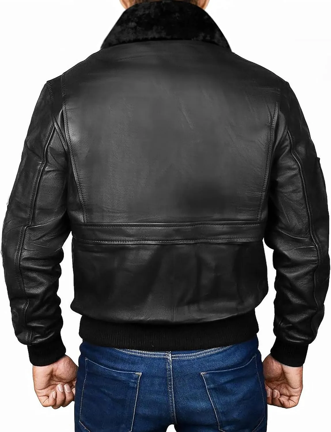 Mens G1 Aviator Pilot Removable Fur Collar Bomber Leather Jacket Black/Brown-Real/Faux