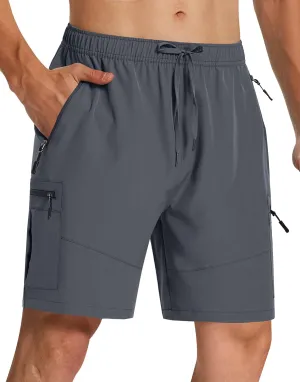 Mens Hiking Cargo Shorts with Zipper Pockets 7" Quick Dry Lightweight Drawstring Shorts for Summer Outdoor Golf Casual