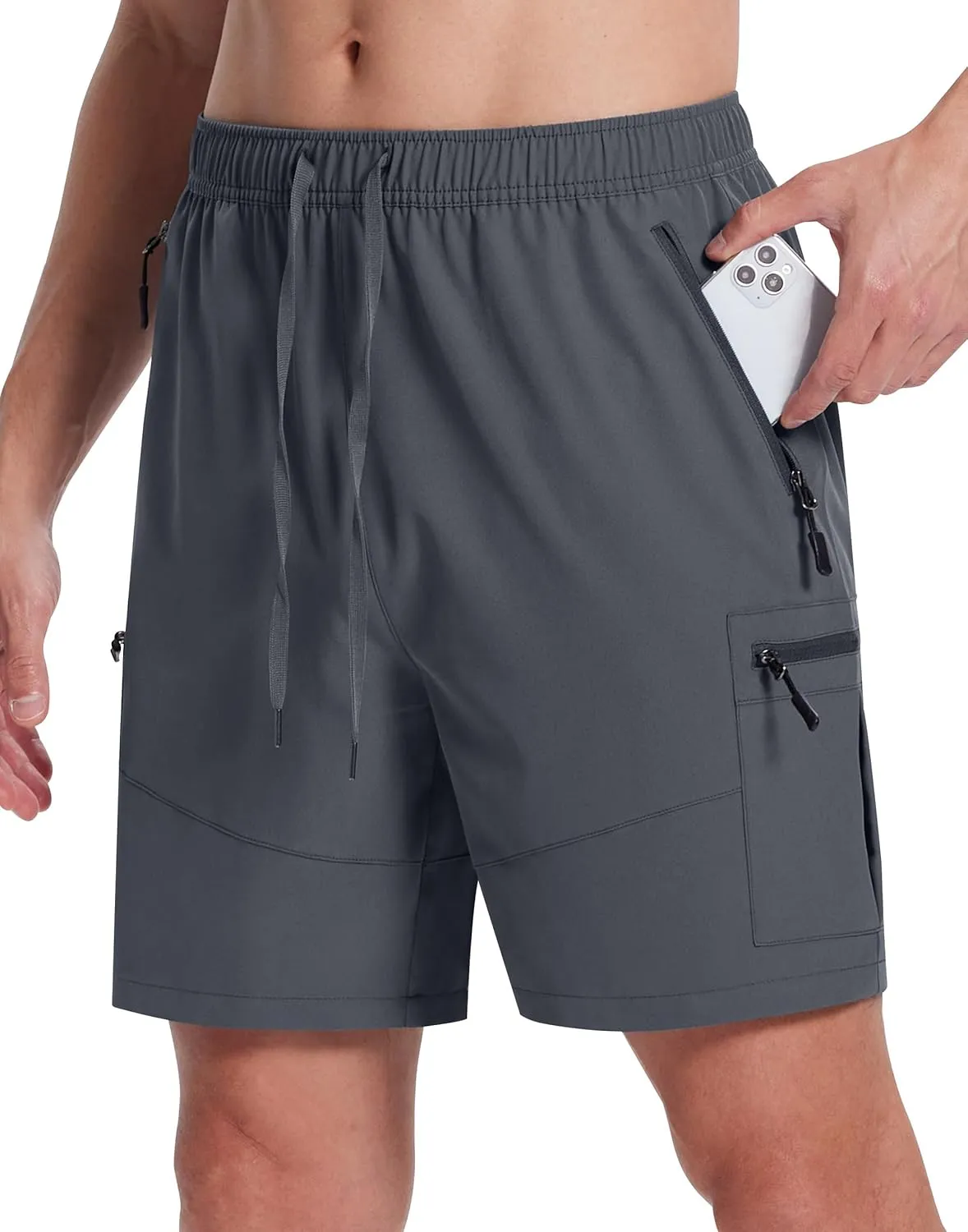 Mens Hiking Cargo Shorts with Zipper Pockets 7" Quick Dry Lightweight Drawstring Shorts for Summer Outdoor Golf Casual