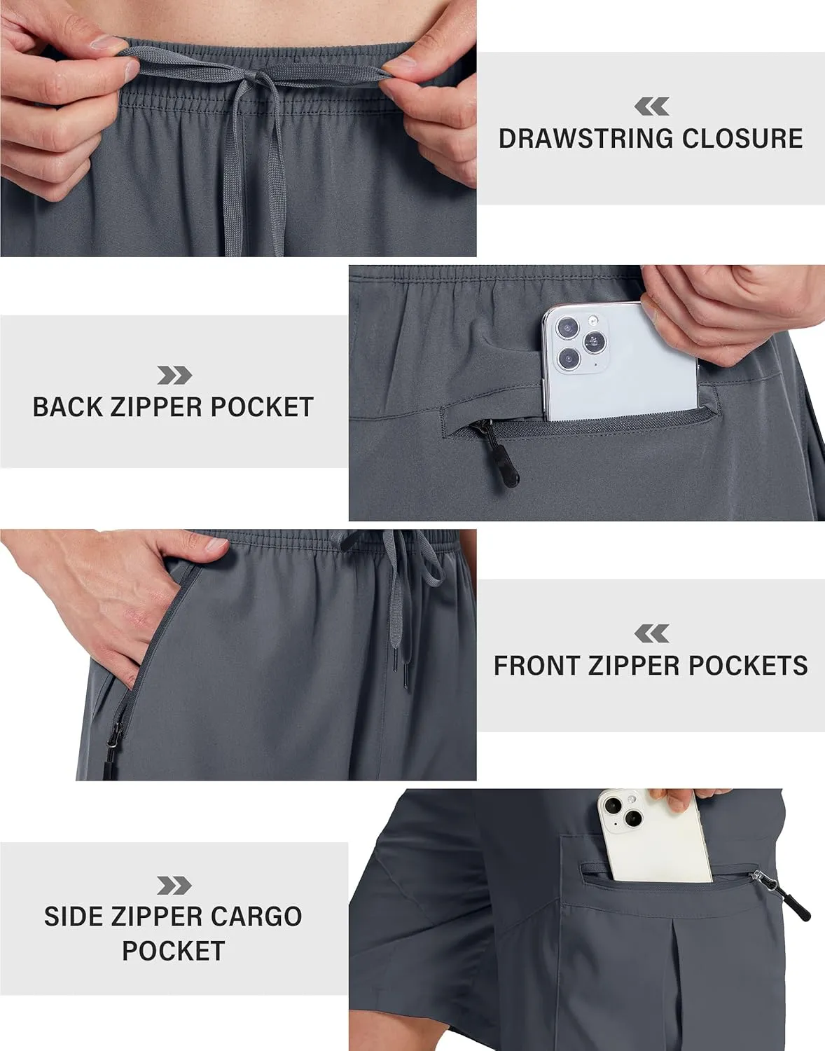 Mens Hiking Cargo Shorts with Zipper Pockets 7" Quick Dry Lightweight Drawstring Shorts for Summer Outdoor Golf Casual