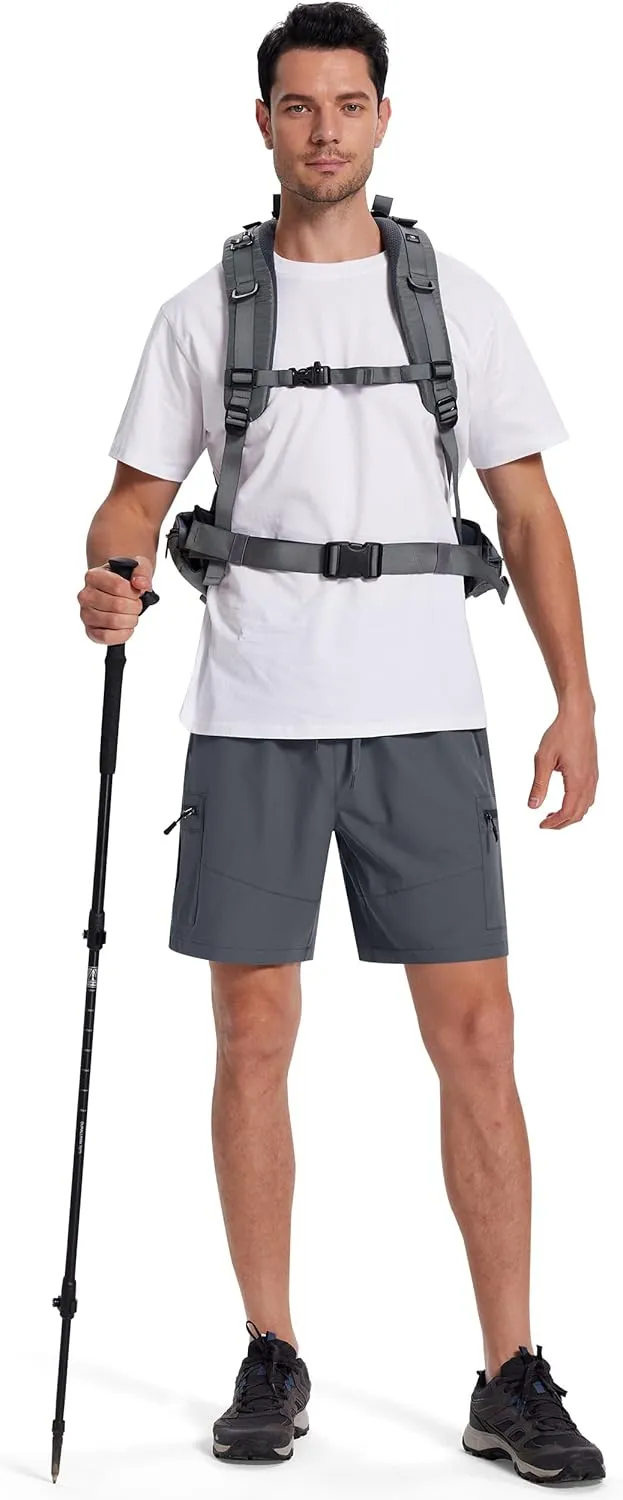 Mens Hiking Cargo Shorts with Zipper Pockets 7" Quick Dry Lightweight Drawstring Shorts for Summer Outdoor Golf Casual