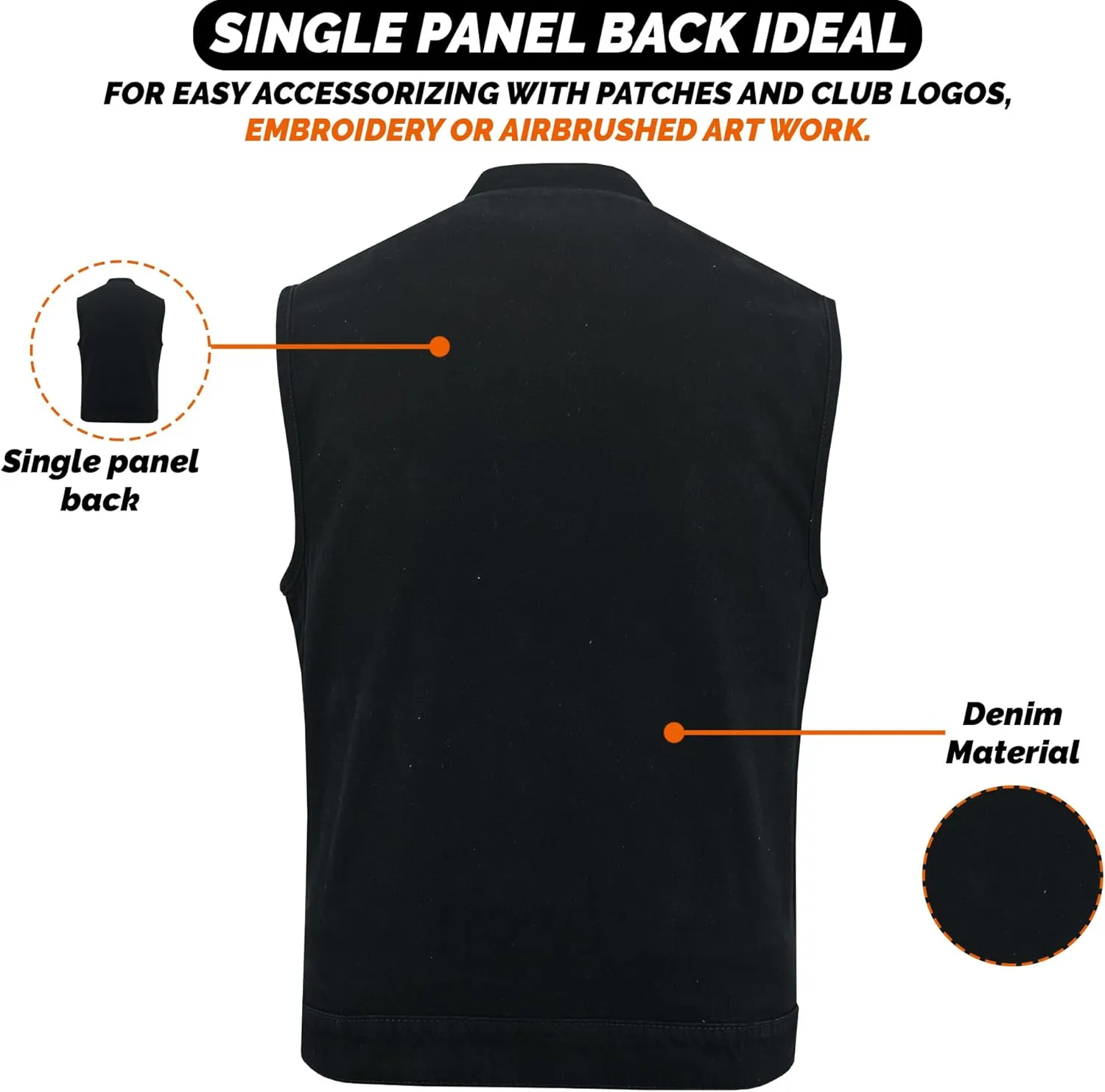 Men's Leather Club Vest Denim Style SOA Men's Concealed Snaps Motorcycle Biker Riding Vest with Inside Gun Pockets