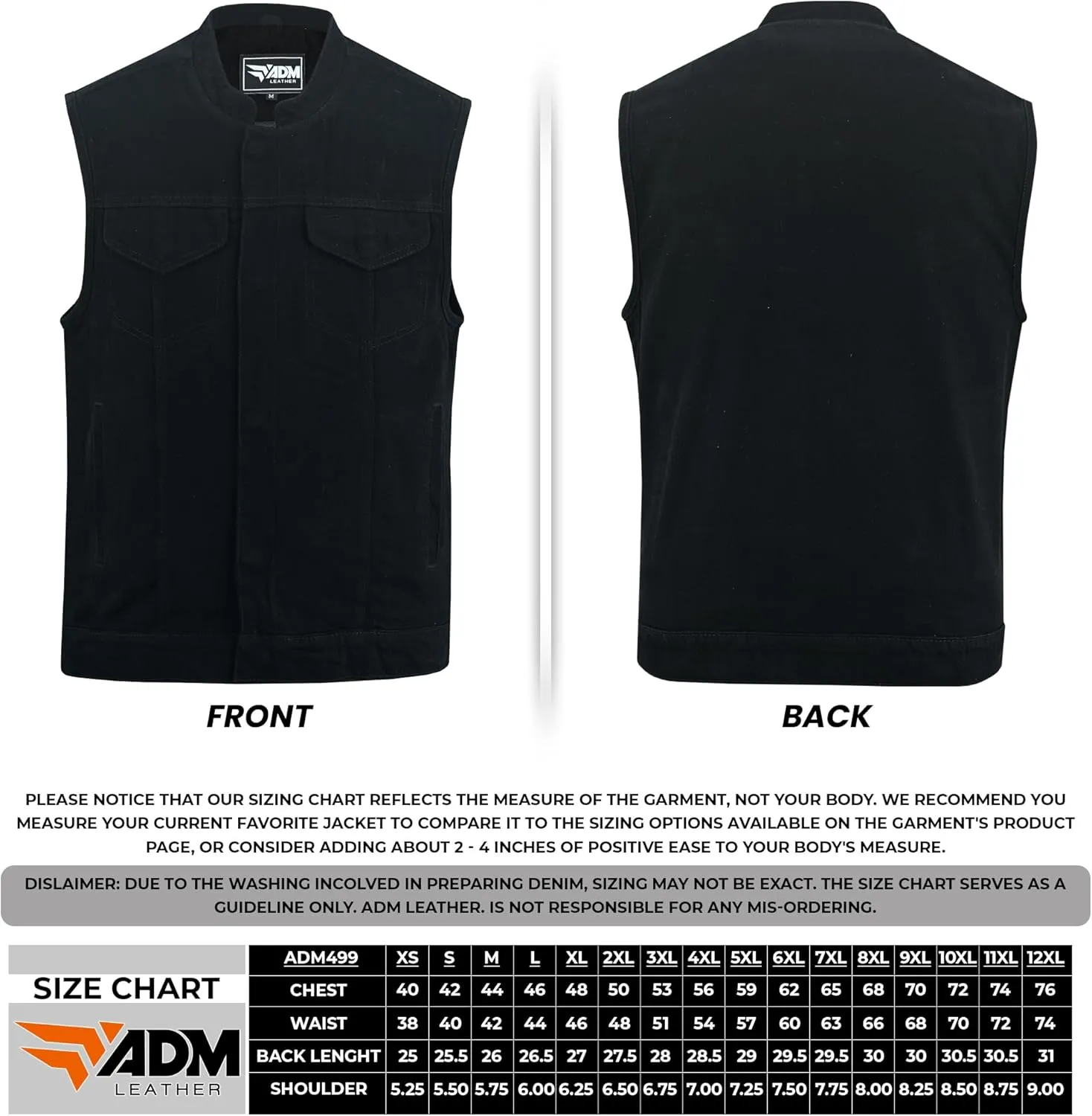 Men's Leather Club Vest Denim Style SOA Men's Concealed Snaps Motorcycle Biker Riding Vest with Inside Gun Pockets