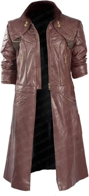 Men's Maroon Leather Trench Coat  Game-Inspired Long Cosplay Costume Jacket