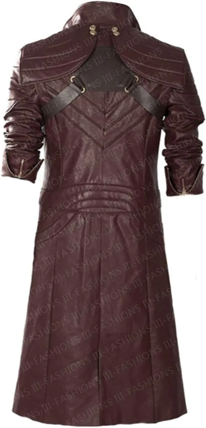 Men's Maroon Leather Trench Coat  Game-Inspired Long Cosplay Costume Jacket