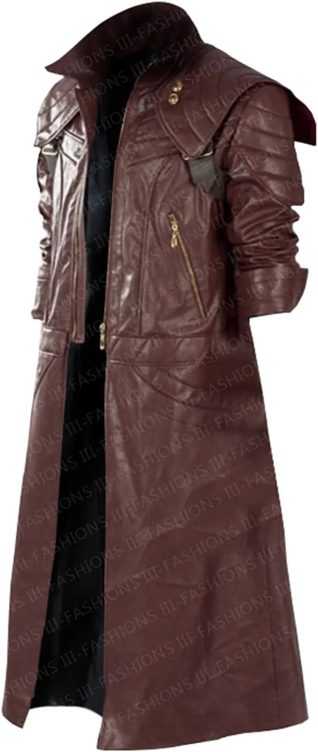 Men's Maroon Leather Trench Coat  Game-Inspired Long Cosplay Costume Jacket