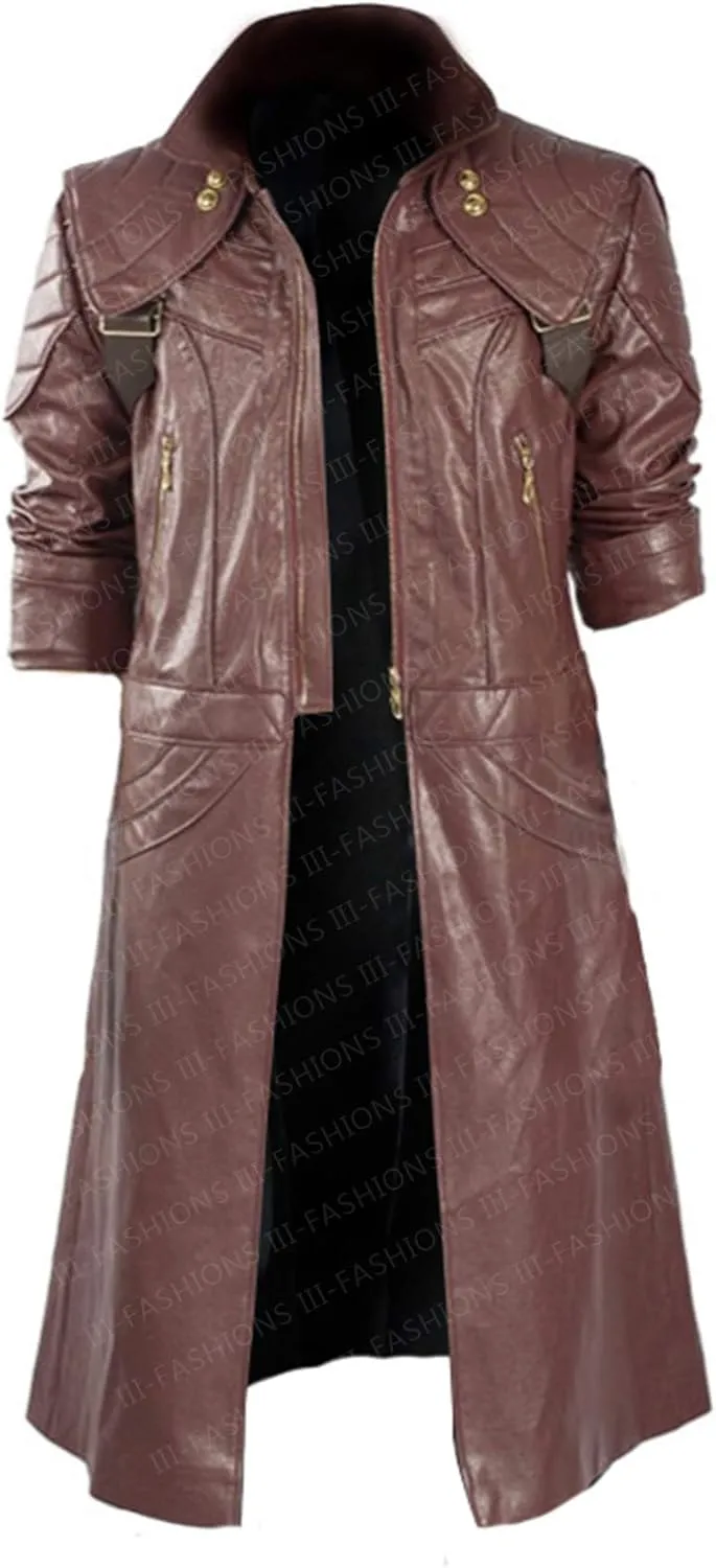 Men's Maroon Leather Trench Coat  Game-Inspired Long Cosplay Costume Jacket