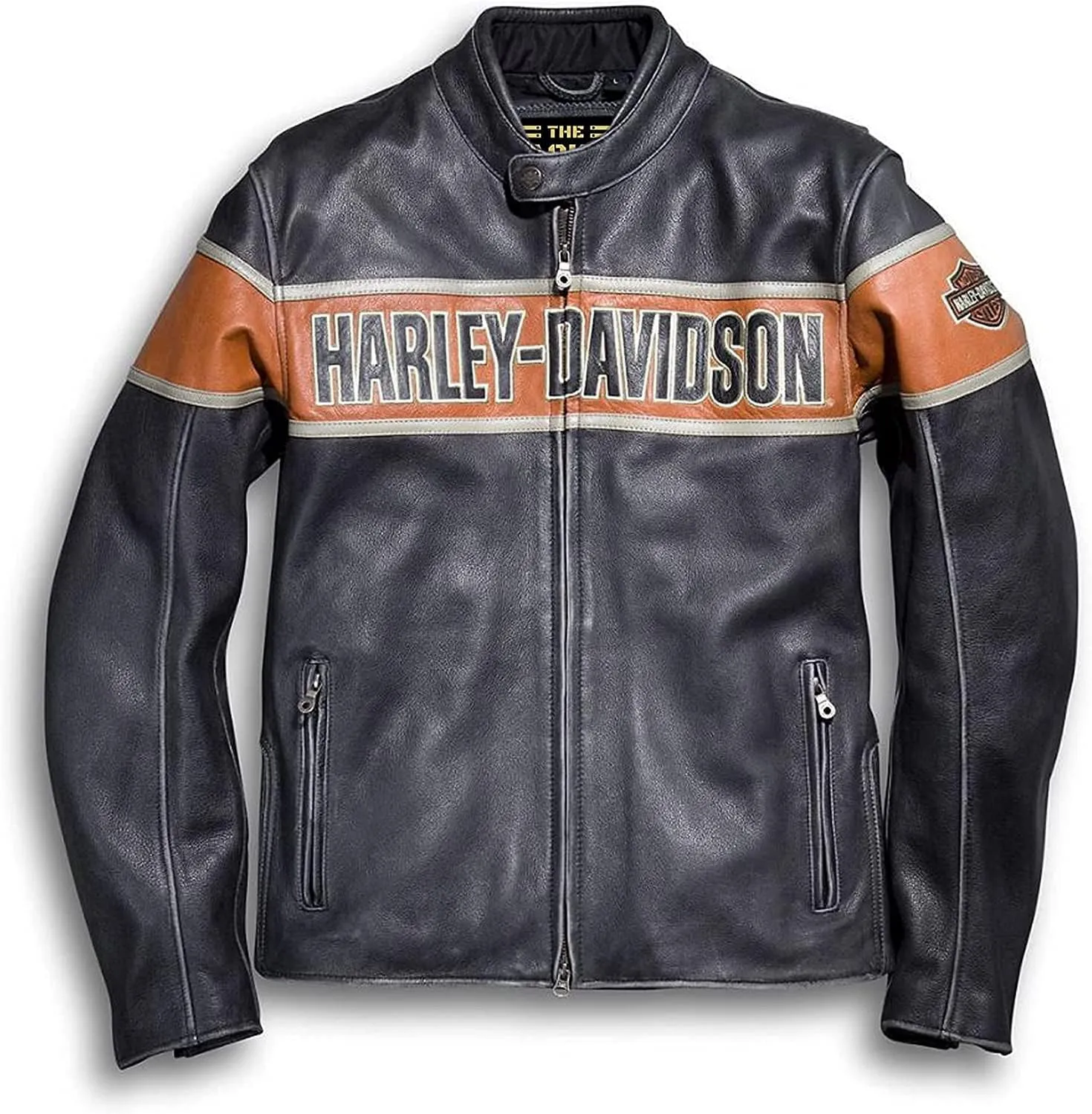 Mens Retro H-D Harley Vintage Motorcycle Leather Jacket, Classic Biker Wear Cafe Racer Leather Jacket for Men