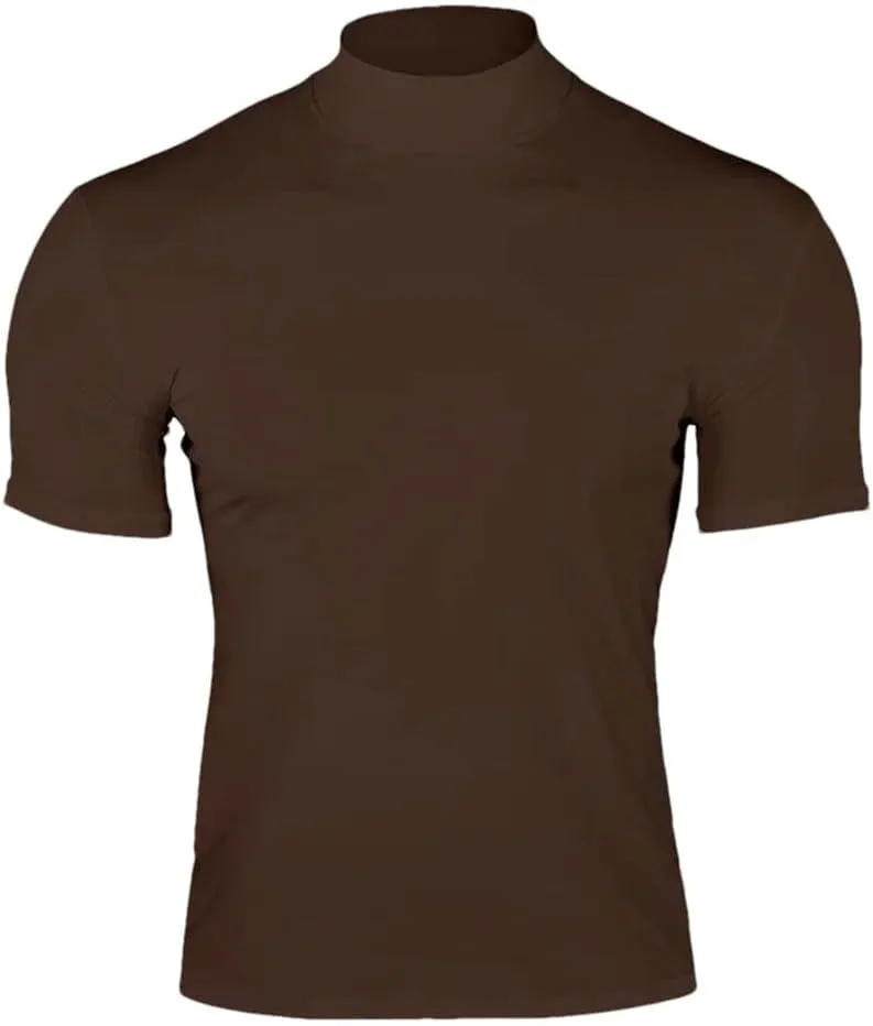 Men's Sport Mock Neck Short Sleeve Compression T-Shirt Quick Dry Elastic Tight Tee