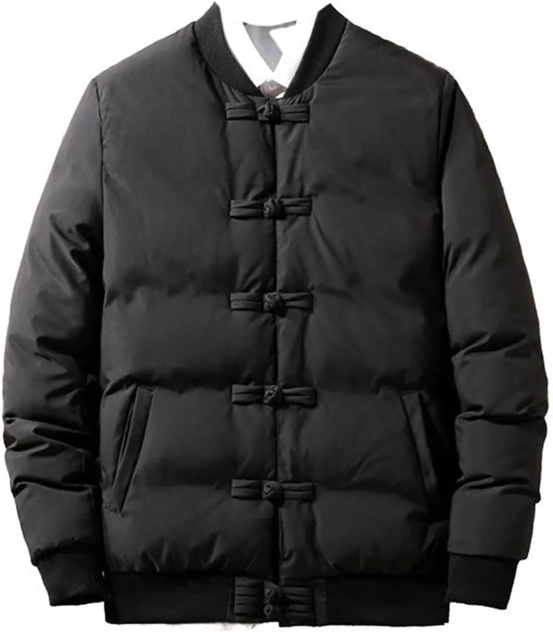 Men's Winter Chinese Style Tang Suit Cotton Padded Coat - Plus Size Thickened Collarless Button-Up