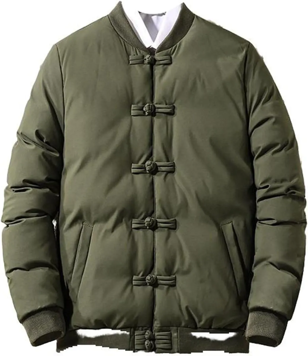 Men's Winter Chinese Style Tang Suit Cotton Padded Coat - Plus Size Thickened Collarless Button-Up
