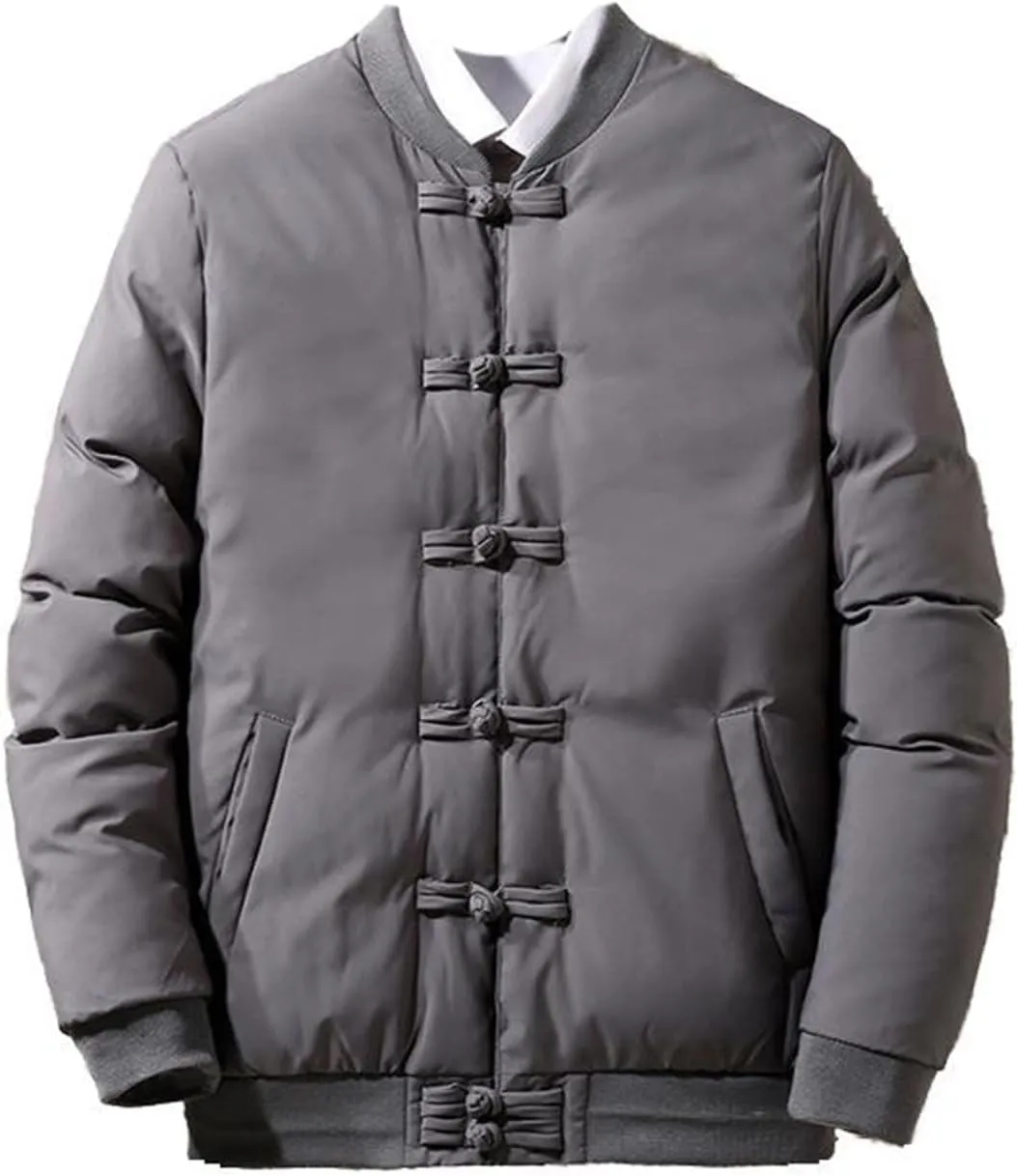 Men's Winter Chinese Style Tang Suit Cotton Padded Coat - Plus Size Thickened Collarless Button-Up