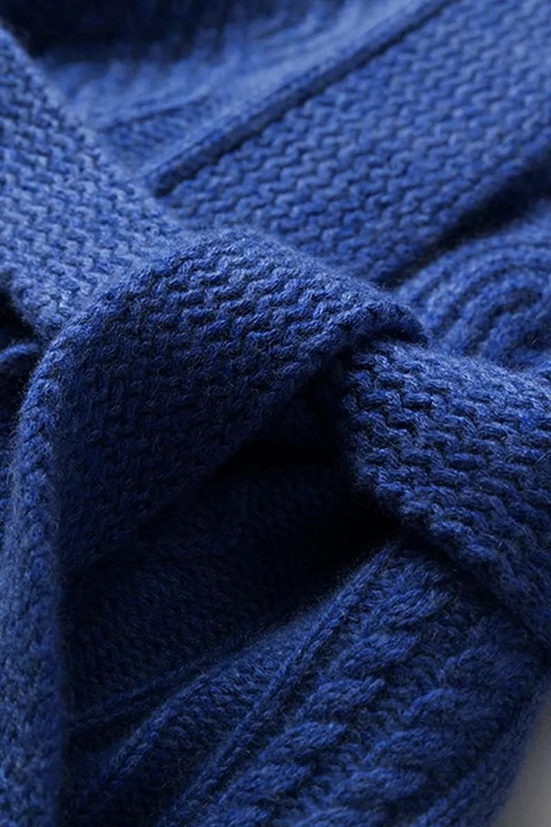 Mid-Length Merino Wool Blend Open Cardigan Long Sleeve Cable Knitted Sweater for Women