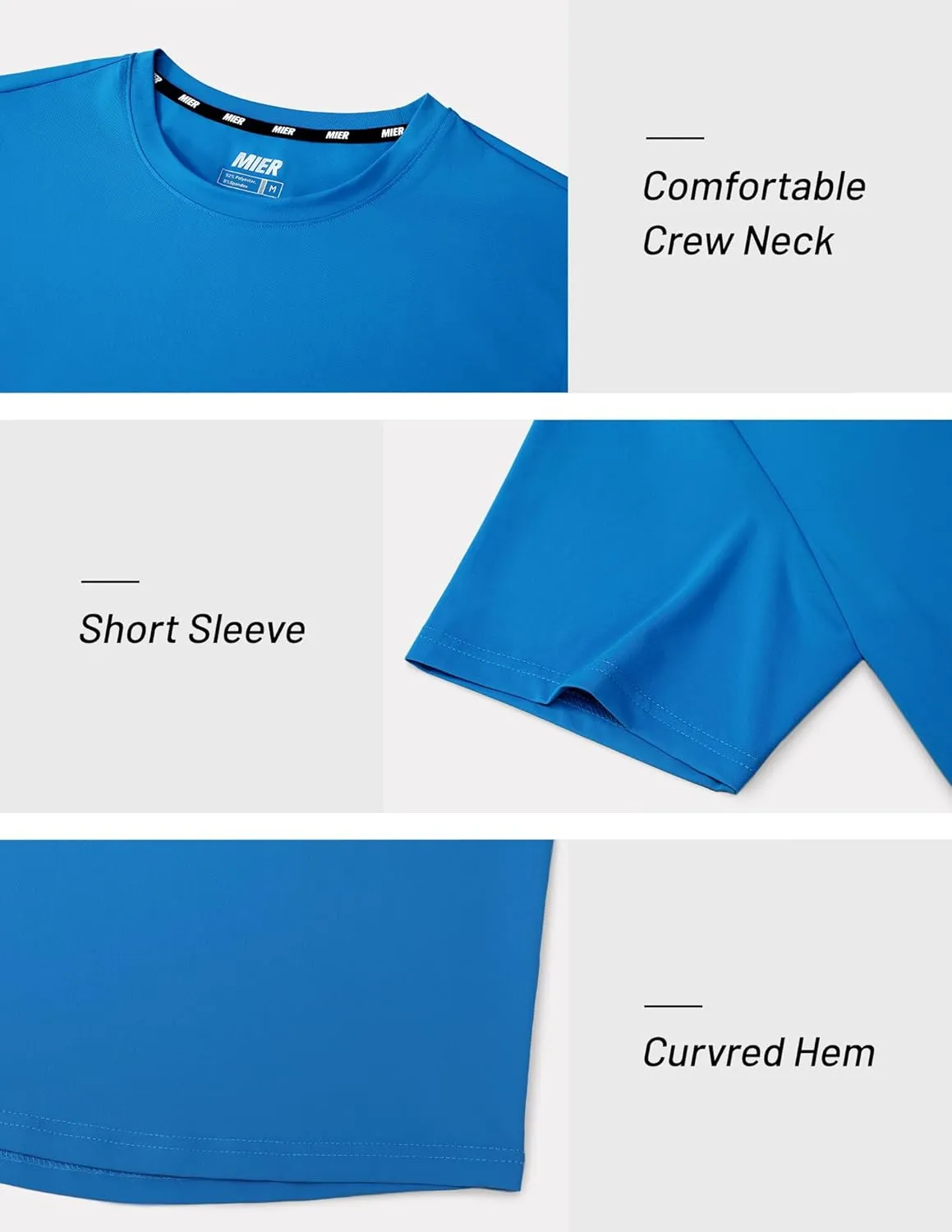MIER Men's Workout T Shirts Dry Fit Short Sleeve Athletic Gym Running Lightweight Performance Tee Tops, Polyester, UPF 50 