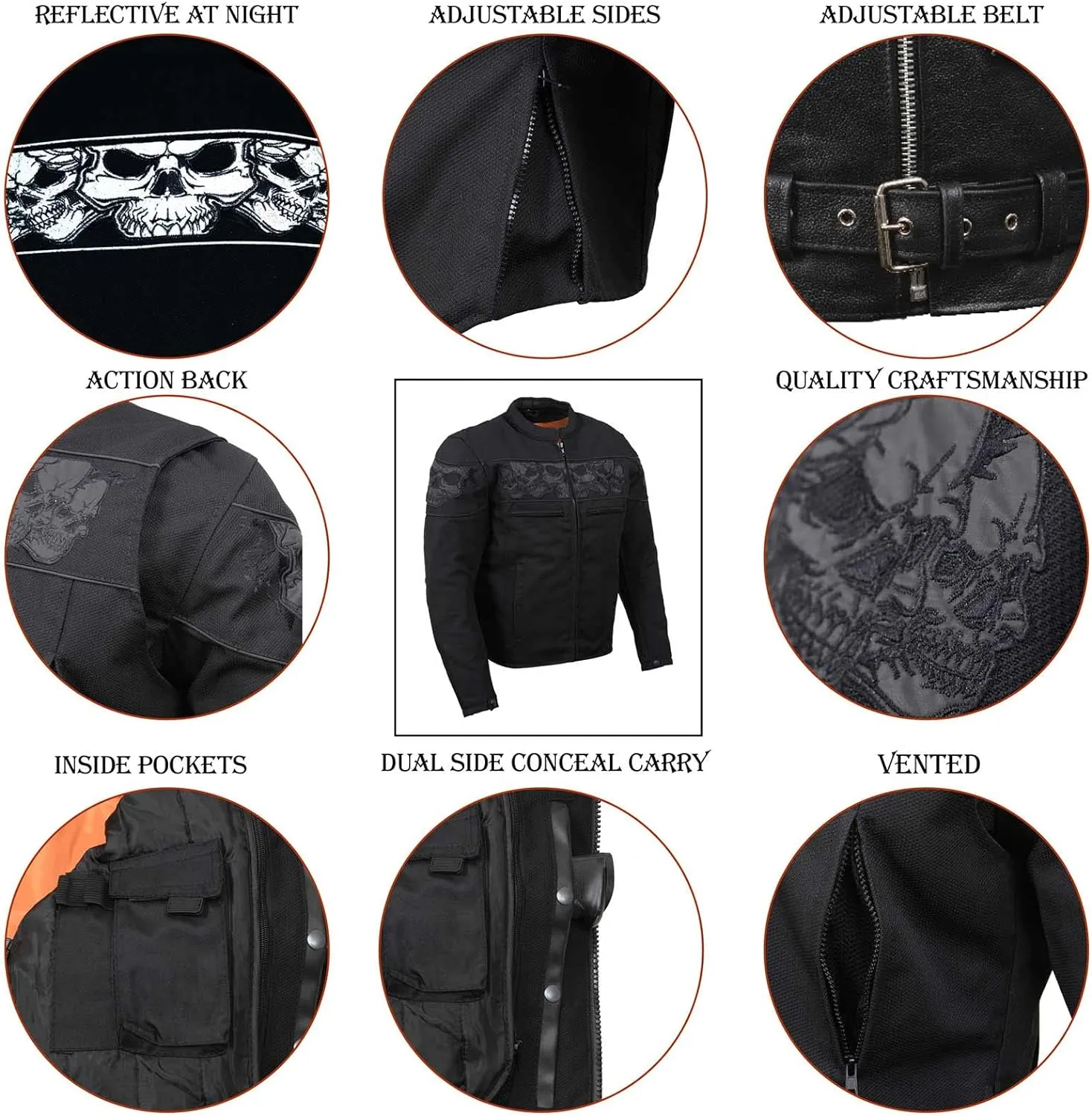 Milwaukee Leather Men's Armored Textile Motorcycle Rider Jacket-Year Round Wear - Large - Large